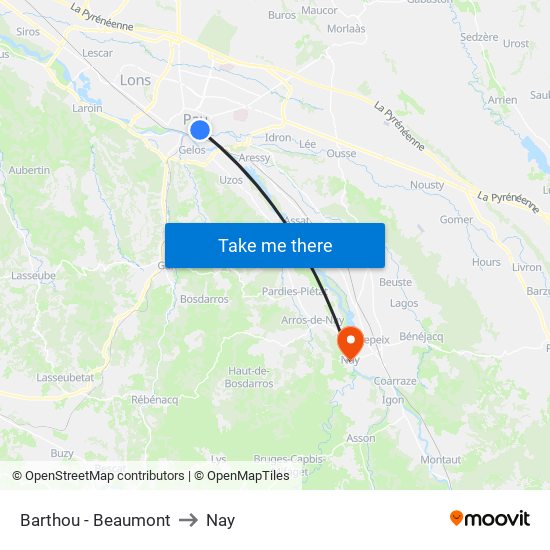 Barthou - Beaumont to Nay map