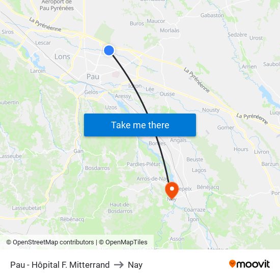 Pau - Hôpital F. Mitterrand to Nay map