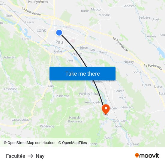 Facultés to Nay map