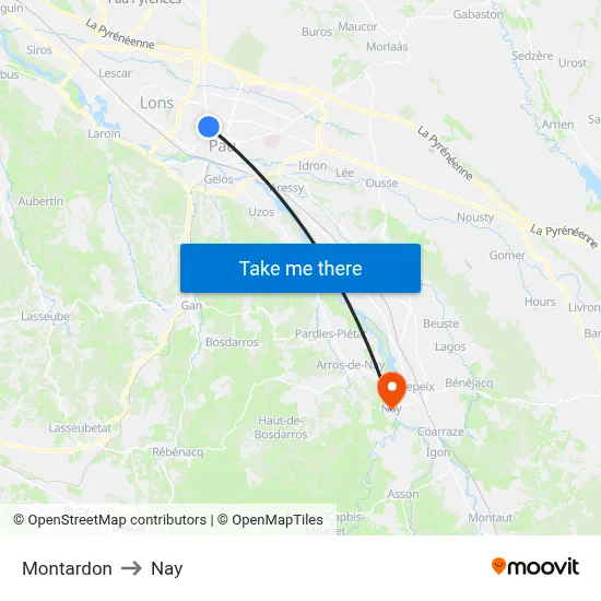 Montardon to Nay map