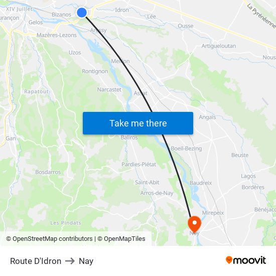 Route D'Idron to Nay map