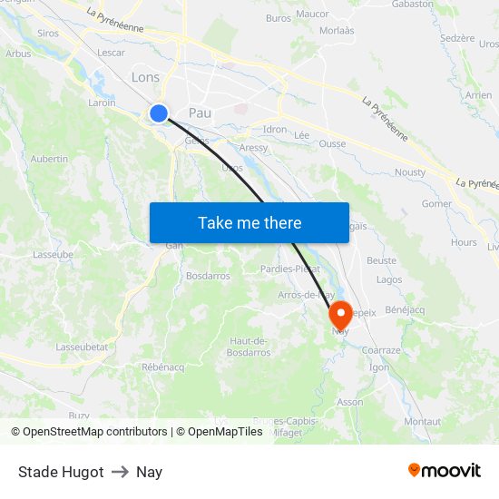 Stade Hugot to Nay map