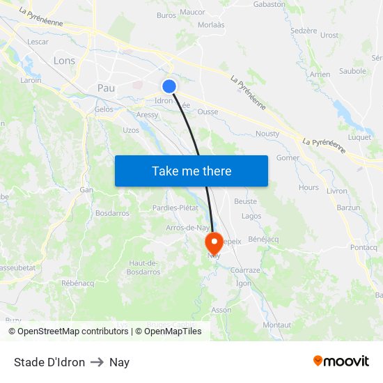 Stade D'Idron to Nay map