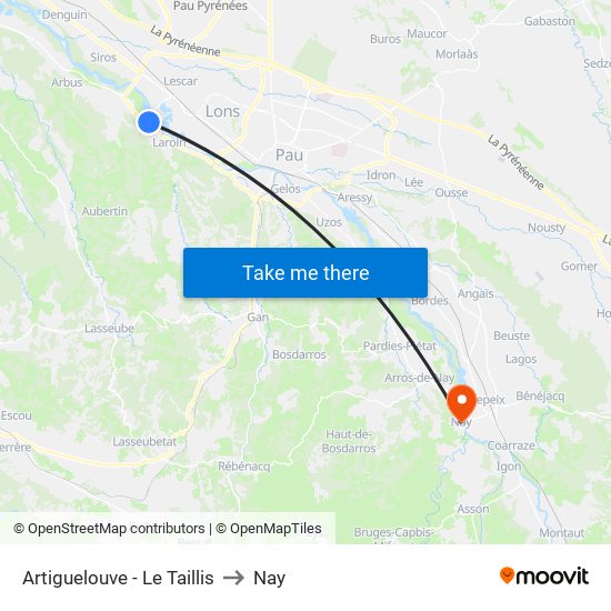 Artiguelouve - Le Taillis to Nay map