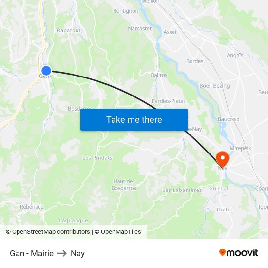 Gan - Mairie to Nay map