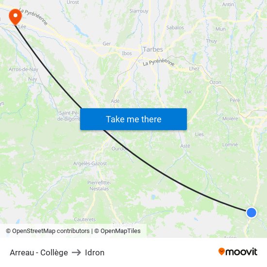 Arreau - Collège to Idron map