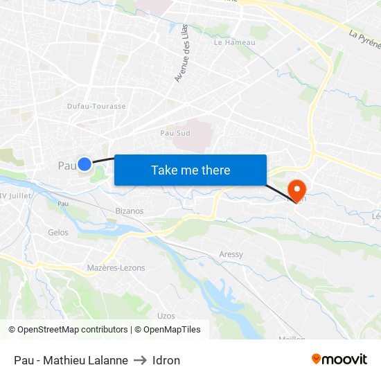 Pau - Mathieu Lalanne to Idron map