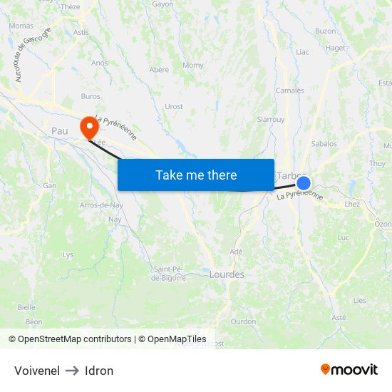 Voivenel to Idron map