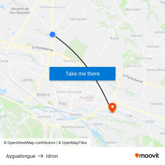 Ayguelongue to Idron map