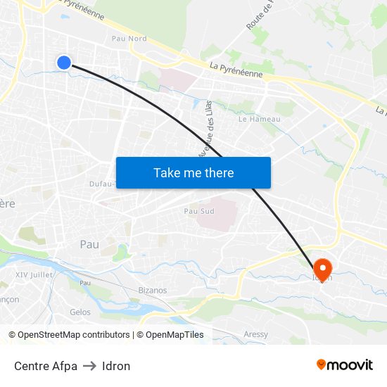 Centre Afpa to Idron map