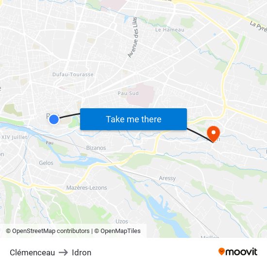 Clémenceau to Idron map