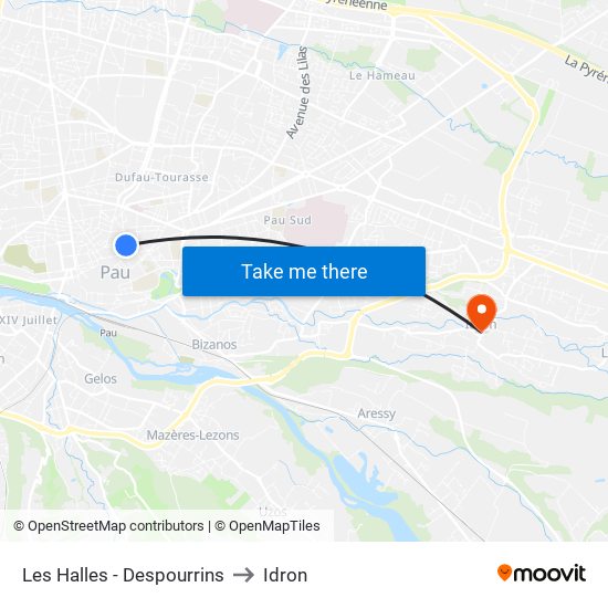 Les Halles - Despourrins to Idron map
