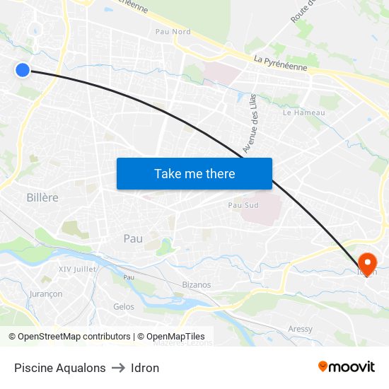 Piscine Aqualons to Idron map