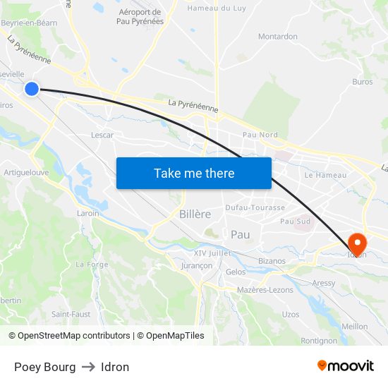 Poey Bourg to Idron map