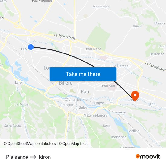Plaisance to Idron map