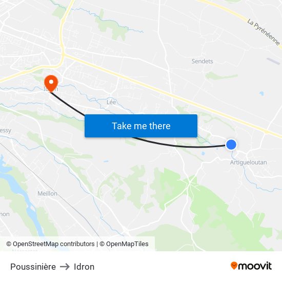 Poussinière to Idron map