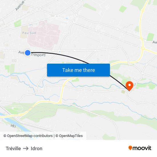 Tréville to Idron map