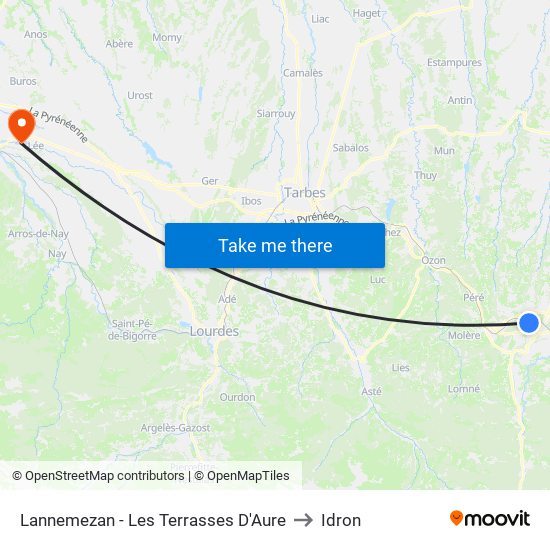 Lannemezan - Les Terrasses D'Aure to Idron map