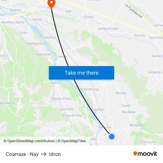 Coarraze - Nay to Idron map