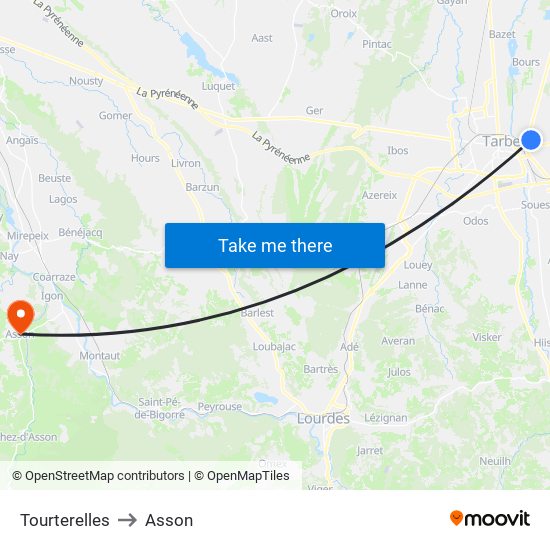 Tourterelles to Asson map