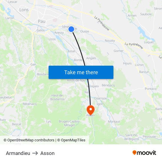 Armandieu to Asson map