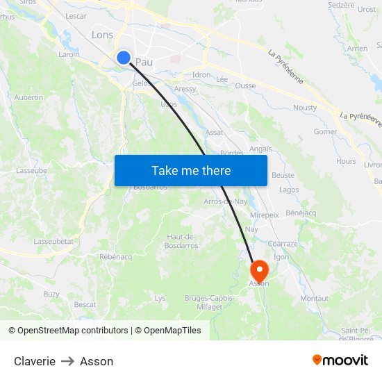 Claverie to Asson map