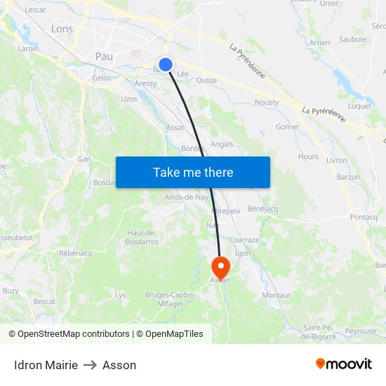 Idron Mairie to Asson map