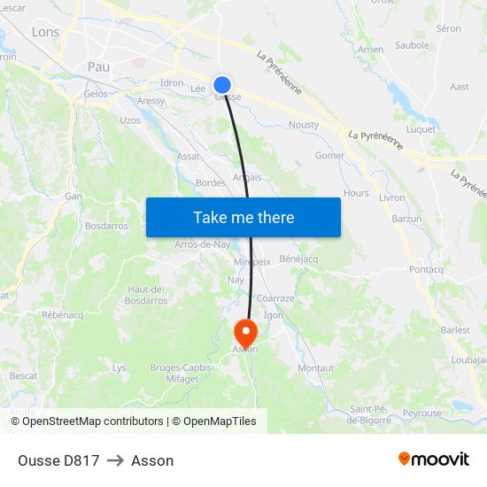 Ousse D817 to Asson map