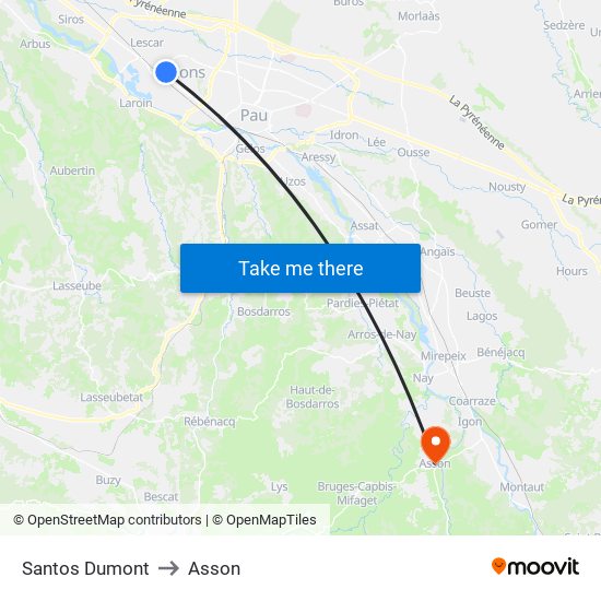 Santos Dumont to Asson map