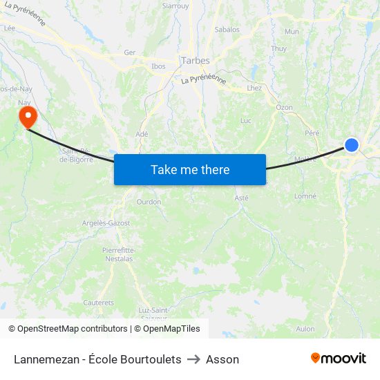 Lannemezan - École Bourtoulets to Asson map