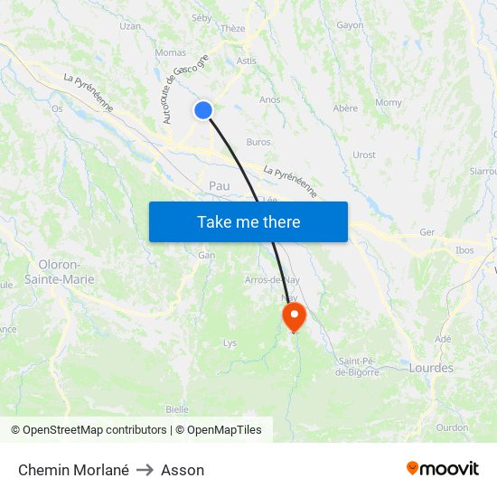 Chemin Morlané to Asson map