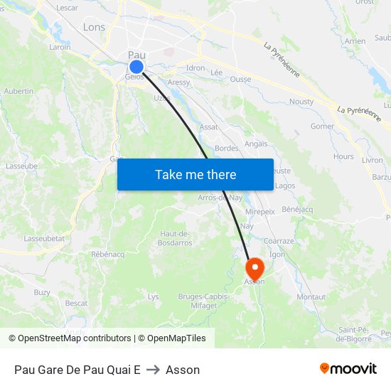 Pau Gare De Pau Quai E to Asson map
