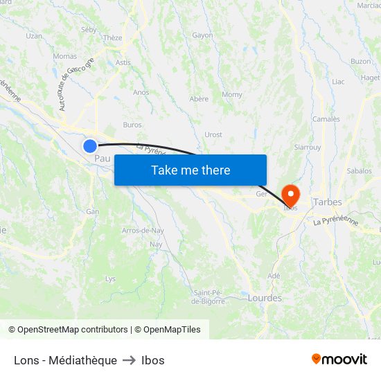 Lons - Médiathèque to Ibos map