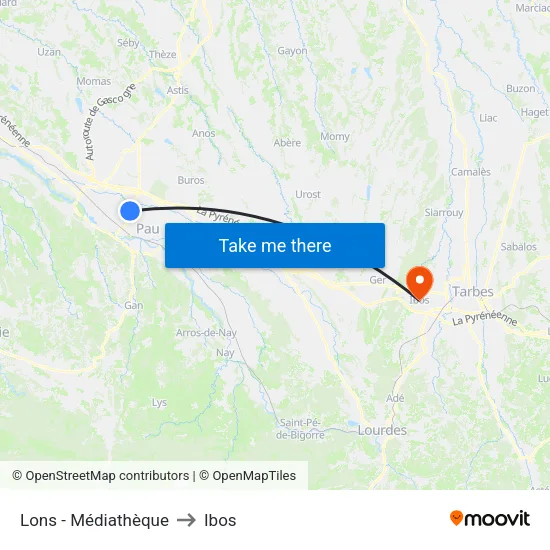 Lons - Médiathèque to Ibos map