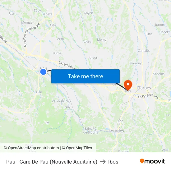 Pau - Gare De Pau (Nouvelle Aquitaine) to Ibos map