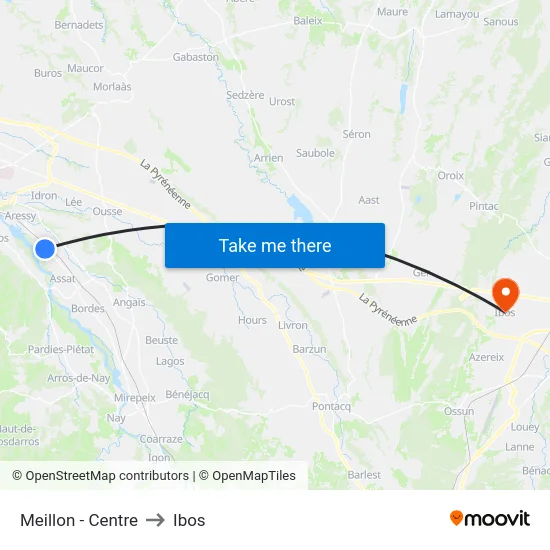 Meillon - Centre to Ibos map