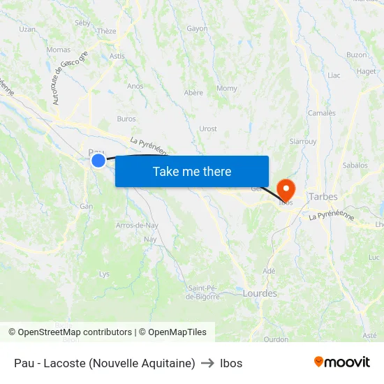 Pau - Lacoste (Nouvelle Aquitaine) to Ibos map