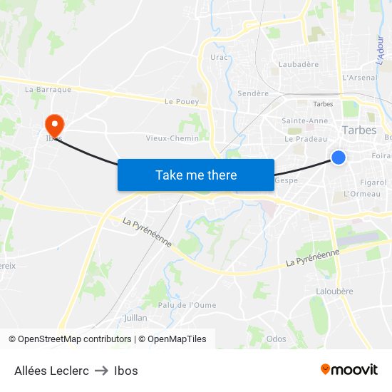 Allées Leclerc to Ibos map