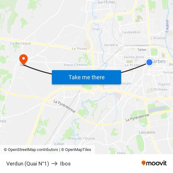 Verdun (Quai N°1) to Ibos map