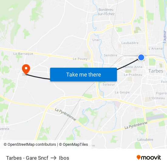 Tarbes - Gare Sncf to Ibos map