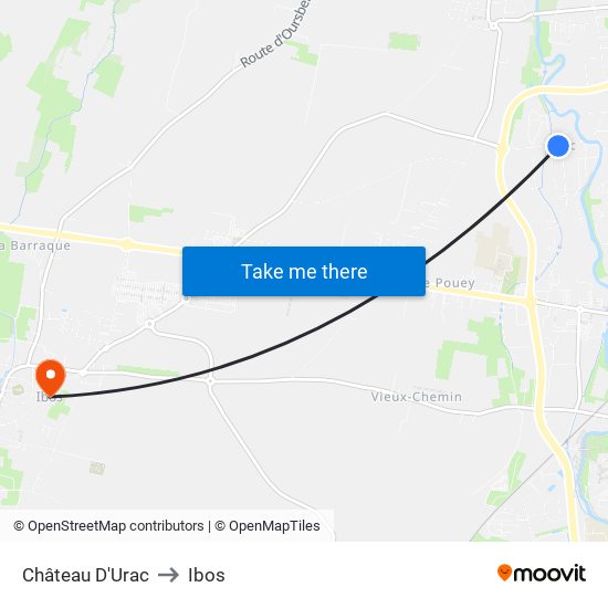 Château D'Urac to Ibos map