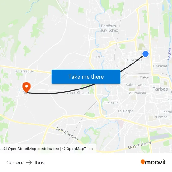 Carrère to Ibos map