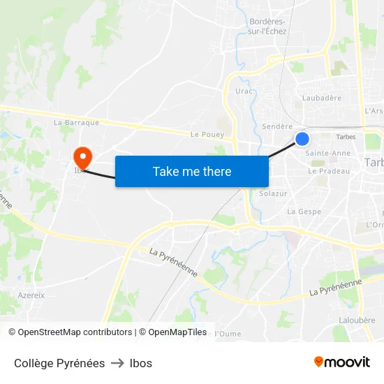 Collège Pyrénées to Ibos map