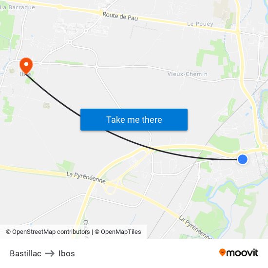 Bastillac to Ibos map