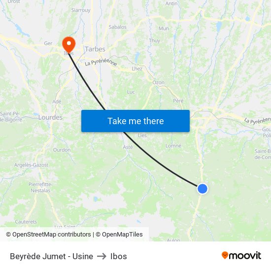 Beyrède Jumet - Usine to Ibos map