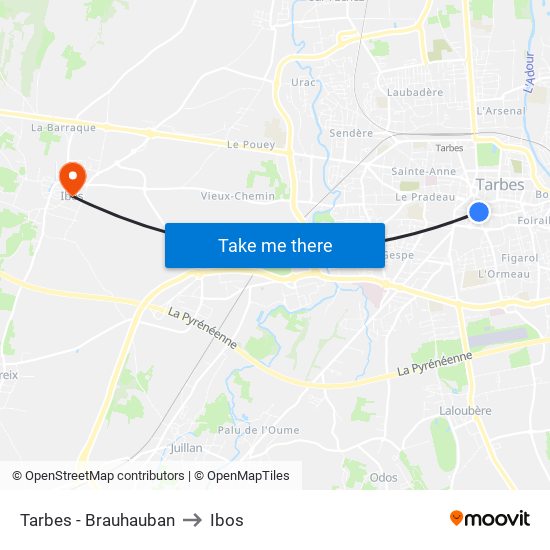 Tarbes - Brauhauban to Ibos map