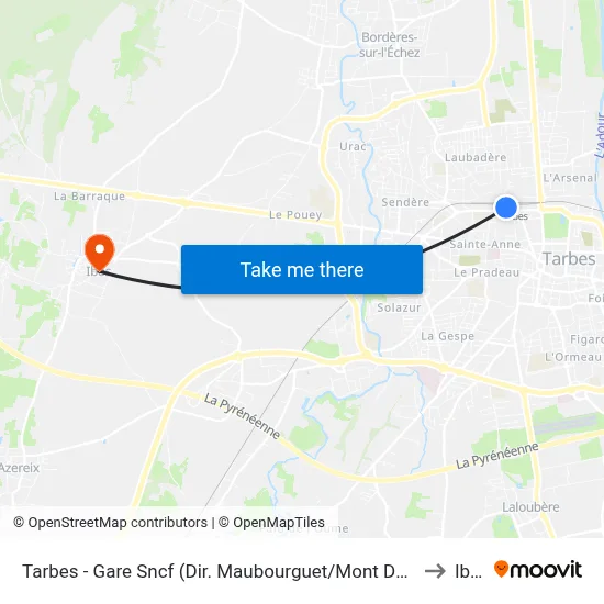 Tarbes - Gare Sncf (Dir. Maubourguet/Mont De Marsan) to Ibos map