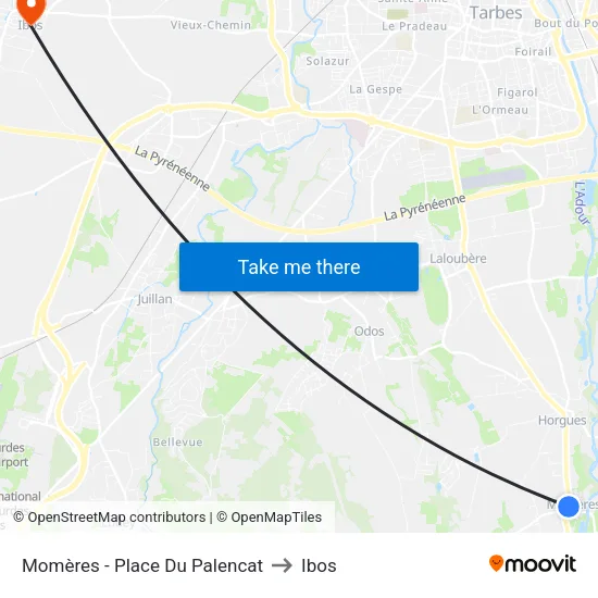 Momères - Place Du Palencat to Ibos map