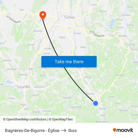 Bagnères-De-Bigorre - Église to Ibos map