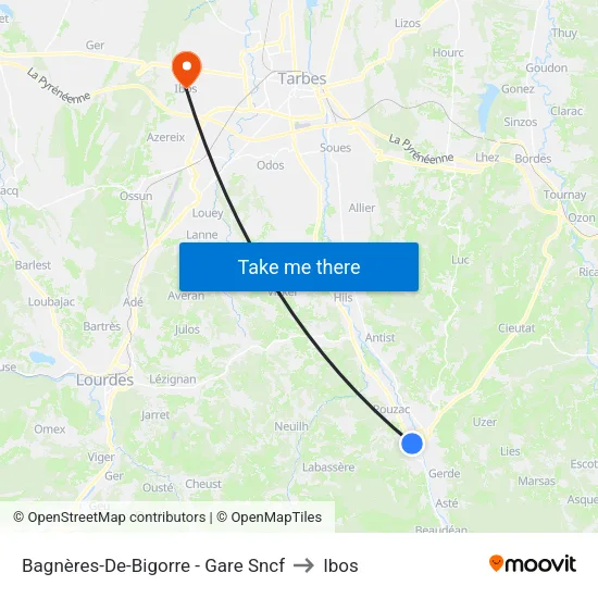 Bagnères-De-Bigorre - Gare Sncf to Ibos map